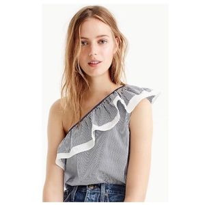J Crew one shoulder ruffle blouse striped